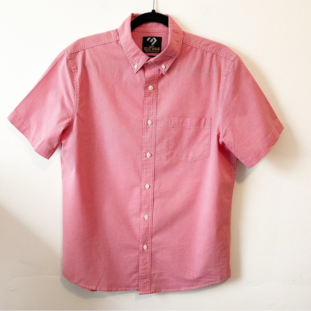 Elevani Coral Pink Short Sleeve Button Down Collar Cotton Blend Shirt - Sz M